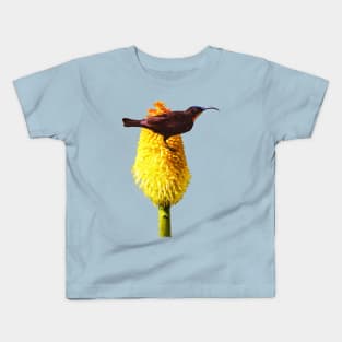 Amethyst Sunbird on Flowering Red Hot Poker Kids T-Shirt